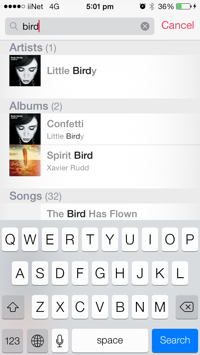 Search on Native iOS Music App